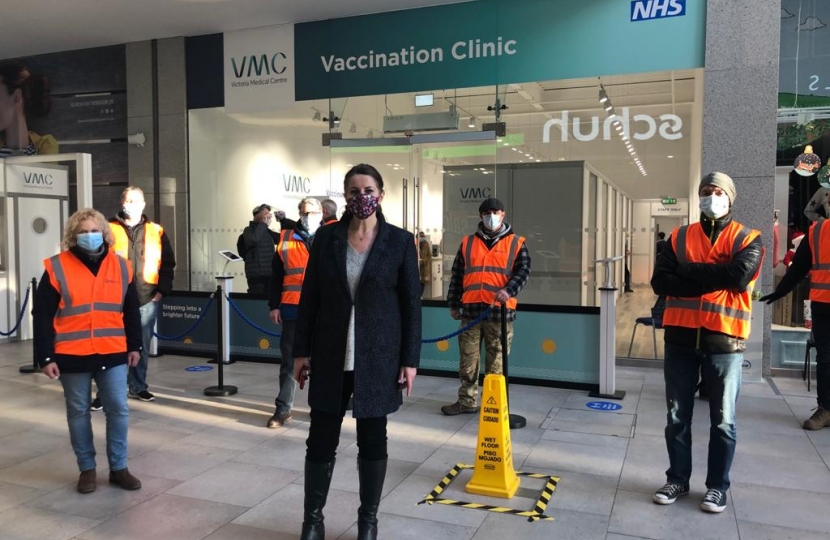 Caroline visiting the vaccine centre at the Beacon in January 2021