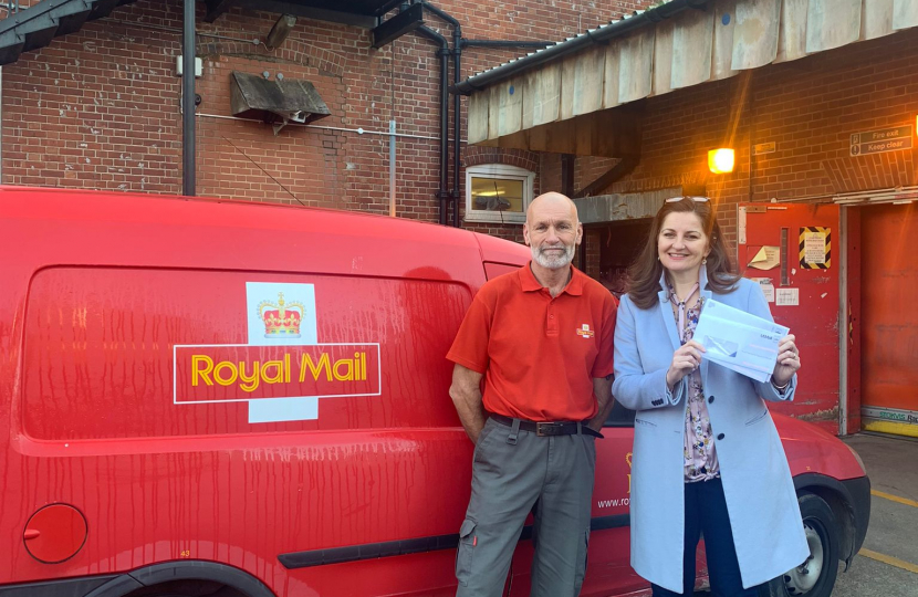 Caroline visiting the delivery office in Eastbourne
