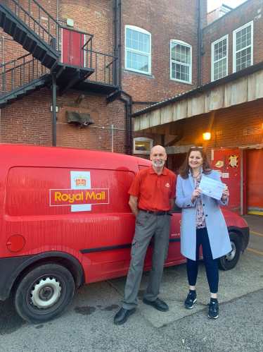 Caroline visiting the delivery office in Eastbourne